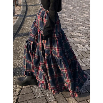 Midi пола с каре шарка, колажна изработка, полиестер със спандекс, bodycon модел, уличен стил, 2025 пролет