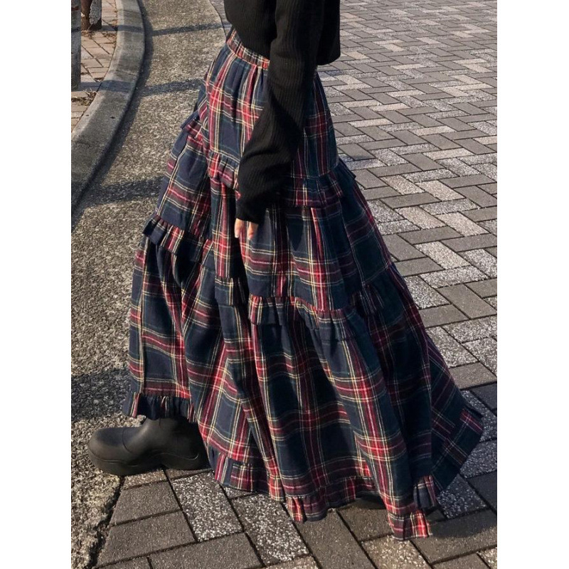 Fustă midi bodycon cu model plaid, tehnică de colaj/îmbinare, poliester cu spandex, stil streetwear