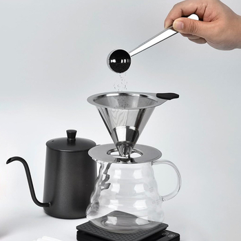 Dubultslāņa kafas filtrs no 304 nerūsējošā tērauda ar pamatni, atkārtoti lietojams metāla siets roku plūsmai, pielāgojams