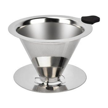 Dubultslāņa kafas filtrs no 304 nerūsējošā tērauda ar pamatni, atkārtoti lietojams metāla siets roku plūsmai, pielāgojams