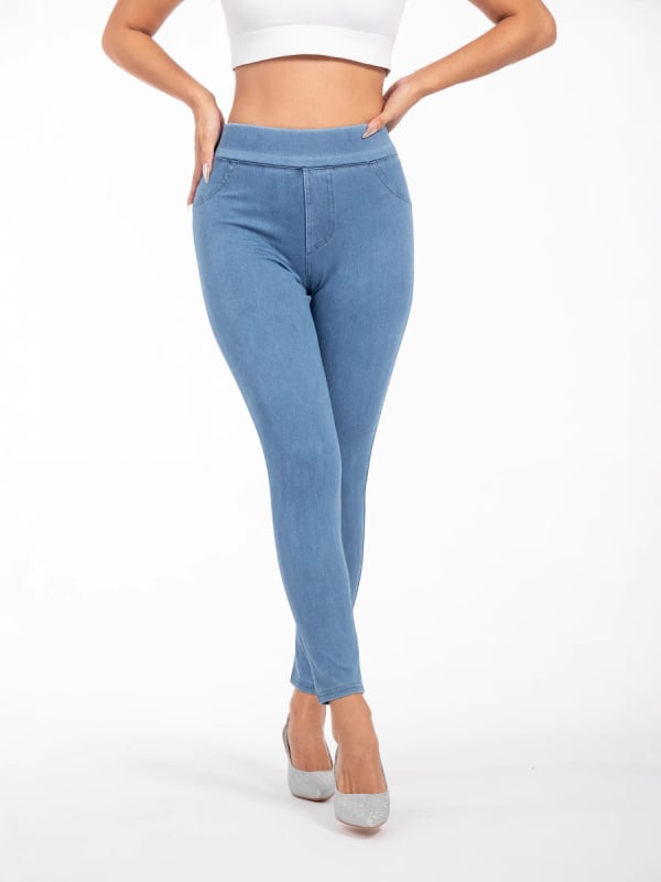 Γυναικείες cropped jeans με ψηλή μέση, τσέπες, στενή εφαρμογή, ύφασμα πολυεστέρα-σπάντεξ, φινίρισμα πλυμένο με άμμο