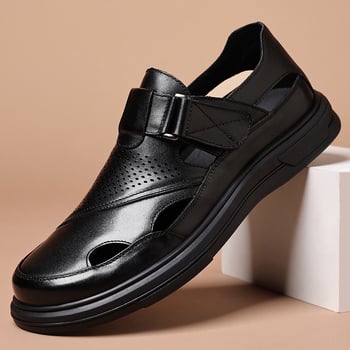 Férfiaknak szabadidős szandálok valódi első rétegű marhabőrből, felsőrész első rétegű bőrből, gumírozott talp, lélegző, csúszásmentes, könnyen felvehető