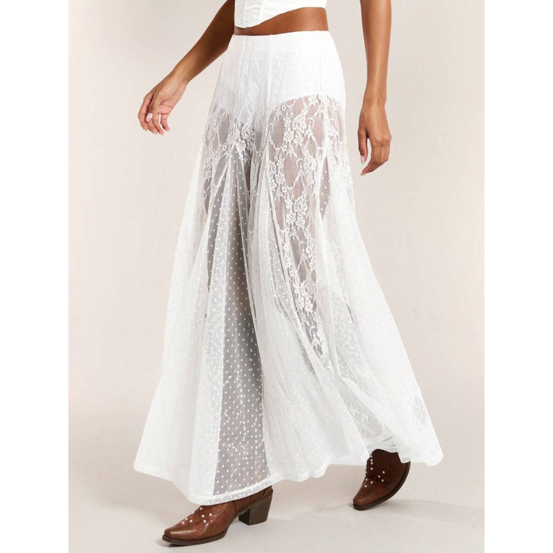 Mežģīnēta caurspīdīga svārka ar zemu jostu - brīvs piegriezums, kokvilnas CVC maisījums, retro stils, 2022. pavasaris