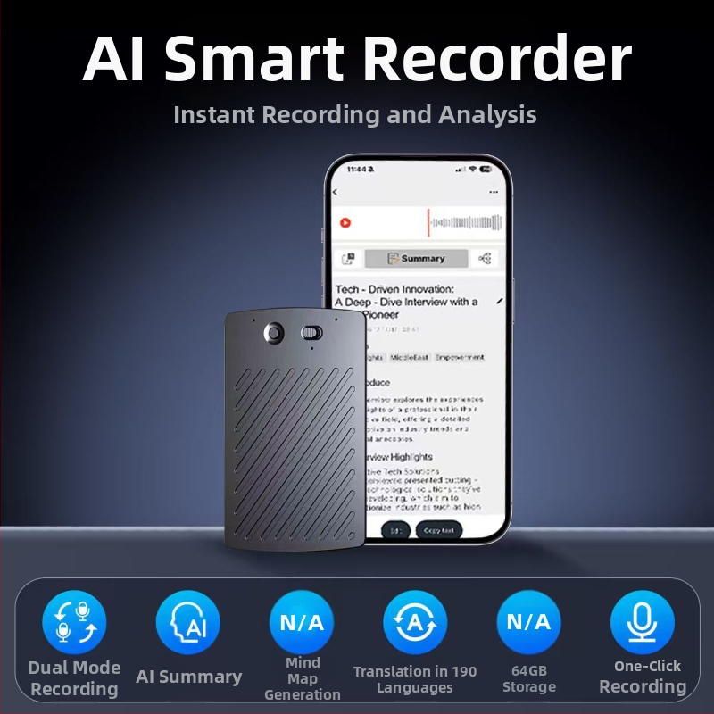 AI записваща писалка за професионално записване — преносима, неутрален бранд, време за запис: 50