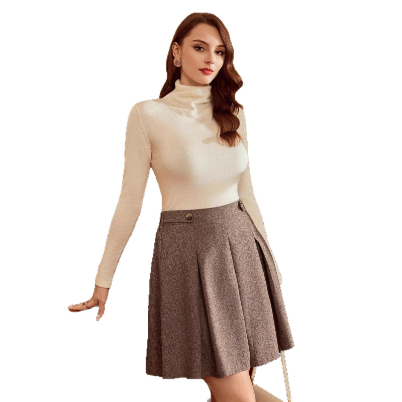 Μίντι φούστα ημι-σωματικής γραμμής, κομψή αισθητική, ύφασμα πολυεστέρα-ελαστάν με 90–95% πολυεστέρα, ήπια ελαστικότητα, φθινόπωρο 2025