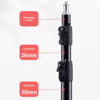 Αλουμινένιο στήριγμα φωτισμού για φωτογραφία, αντοχή 5 kg, ύψος 2,8 μ., διάμετρος σωλήνα 30 mm, 3 τμήματα, κατάλληλο για ζωντανή μετάδοση