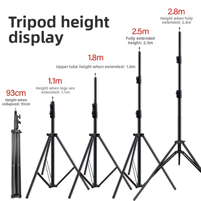 Алуминиева светлинна стойка за фотография, носеща товар 5 кг, височина 2,8 м, диаметър на тръбата 30 мм, 3 секции, подходяща за лайв стрийминг
