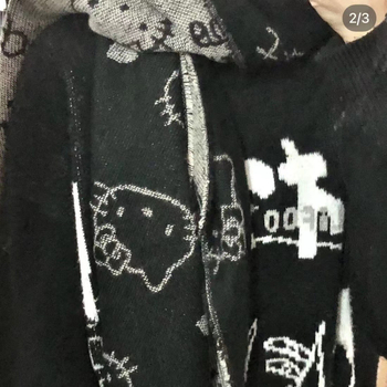 Fular JK japonez, imprimeu drăguț cu pisică de desene animate, dublu față, tricot simplu, material acrilic, toamnă