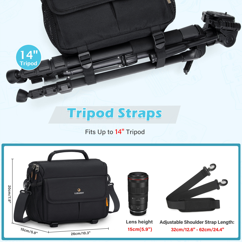 Kameros krepšys Urban Minimalist stilius, Oxford audinys, užtrauktukas atidarymas, vidinė struktūra: telefono kišenė ir kišenė su užtrauktuku, išorinė 3D kišenė