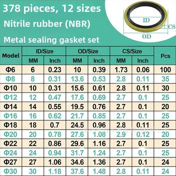 Set O-prstena brtvila, NBR nitrilna guma (378 kom., fiksni brtveni komplet), Fengyu Electric, šifra Dq063