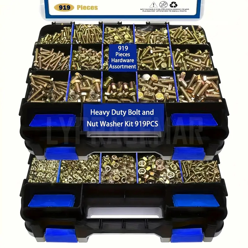 Ārējās sešstūrveida skrūves DIN933, kastē komplekts 919 gb., oglekļa tērauds, 8.8 pakāpe, krāsainais cinkots pārklājums