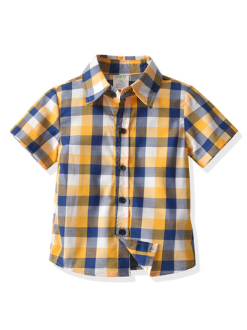 Cămașă pentru copii cu mâneci scurte, model în carouri, guler rever, 80% bumbac, finisaj moale