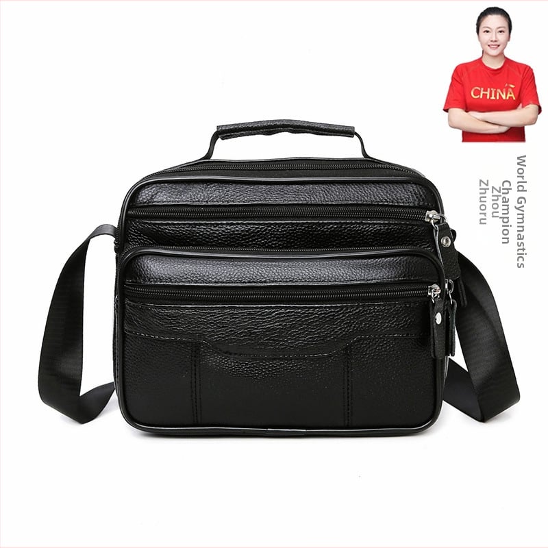 Мъжка кожена чанта за рамо, урбанистичен стил, кожа от горния слой, голям капацитет, дишаща и водоустойчива