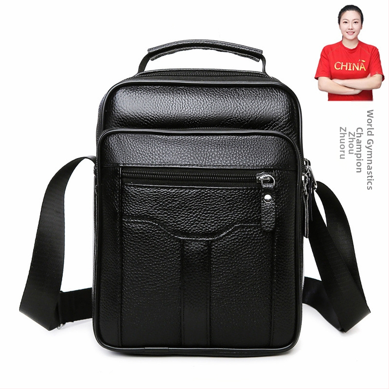 Мъжка кожена чанта за рамо, урбанистичен стил, кожа от горния слой, голям капацитет, дишаща и водоустойчива