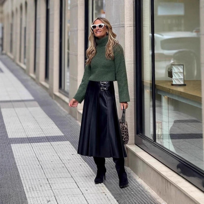 PU ādas midi svārki - rāvējslēdzējs, mikro elastīgums, rudens 2025