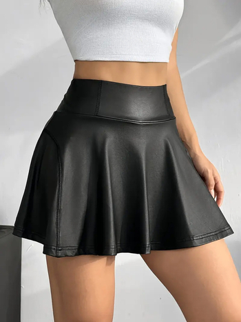 Полупола с джобове, къса дължина, без намачкване полиестер-ПУ смес, едноцветна