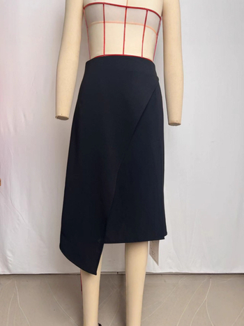 Неравна пола миди, смес полиестър и еластан, неразтеглива материя, дизайн с колажни панели, Европо-американски уличен стил