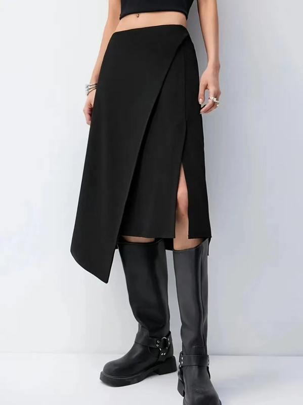 Neparasta midi svārki, poliestera-elastāna maisījums, neslīdīgs materiāls, kolāžas šuve/izpilde, euro-amerikas ielu stils