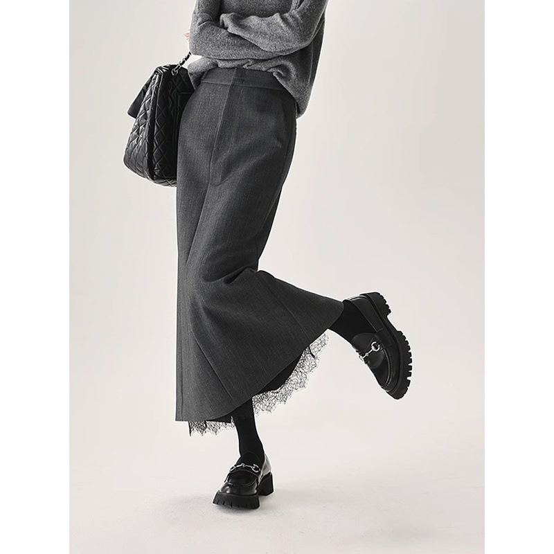 Sievietes midi svārki ar taisnu piegriezumu, augsta josta, mežģīnes patchwork dizains