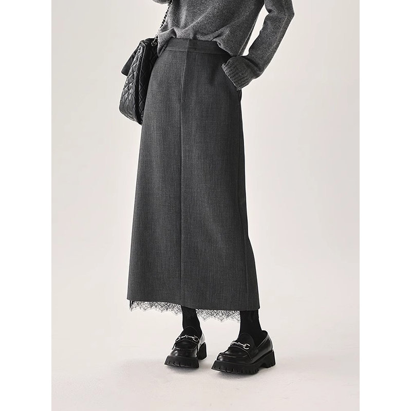 Sievietes midi svārki ar taisnu piegriezumu, augsta josta, mežģīnes patchwork dizains