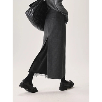 Миди пола с дантелен пачуърк, права кройка, миди дължина, висока еластичност