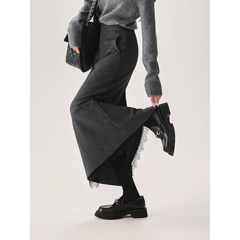 Миди пола с дантелен пачуърк, права кройка, миди дължина, висока еластичност