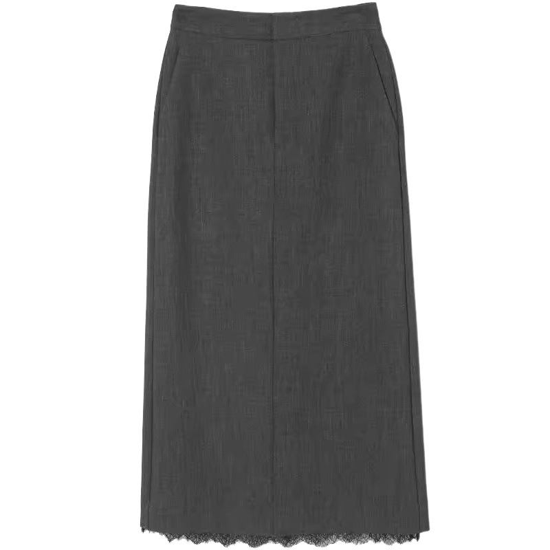 Midi svārki ar mežģīņu patchwork, taisna silueta, augsta elastība