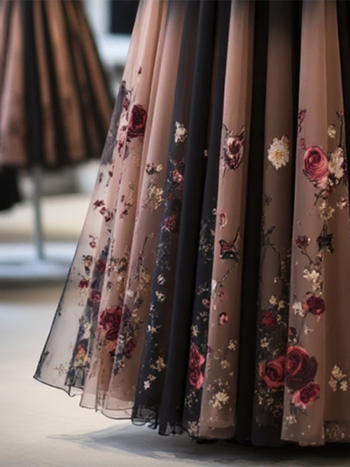 Женска пола с А-образна линия, дълга, флорална щампа, висока талия, 95% полиестер, лека еластичност (елегантен темперамент)