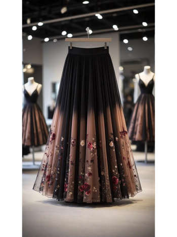 Женска пола с А-образна линия, дълга, флорална щампа, висока талия, 95% полиестер, лека еластичност (елегантен темперамент)