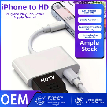 iPhone uz HDMI adapteris ekrāna atspoguļošanai, 1080P audio/video, HDMI interfeiss, 12 cm garums, ar vienu HDMI savienotāju