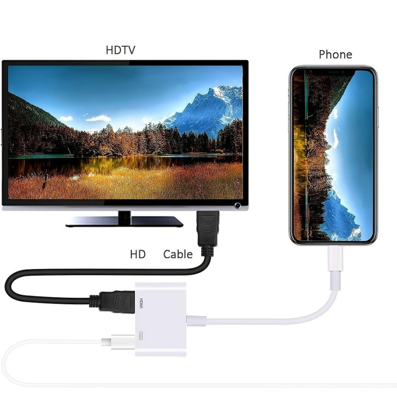 iPhone uz HDMI adapteris ekrāna atspoguļošanai, 1080P audio/video, HDMI interfeiss, 12 cm garums, ar vienu HDMI savienotāju