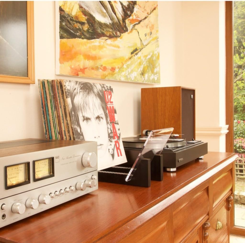 Medinė vinilo plokštelių laikymo lentyna – nešiojama, vieno lygio, svetainei