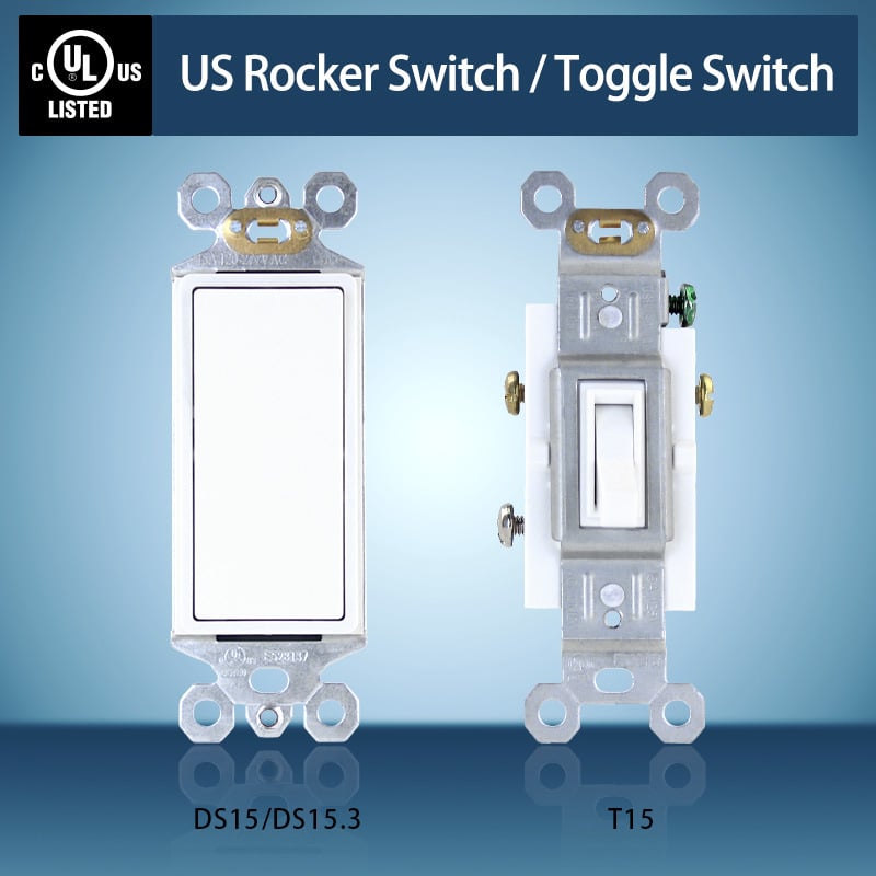 Fahint sienas rocker slēdzis ar UL sertifikātu, vienkanālu un dubultu vadību, modeļi Ds15, Ds15.3 un T15.