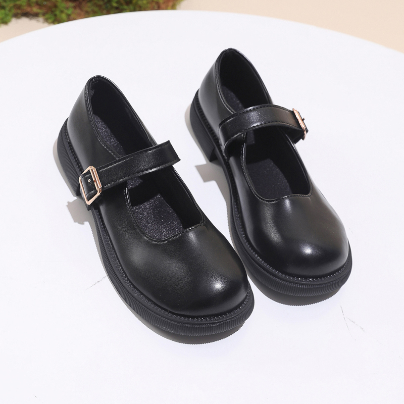 Γυναικείοι loafers με στρογγυλή μύτη, PU επάνω μέρος και PU σόλα, φαρδύς 3–5 cm τακούνι, μονόχρωμο, βρετανικό στυλ για καθημερινή χρήση