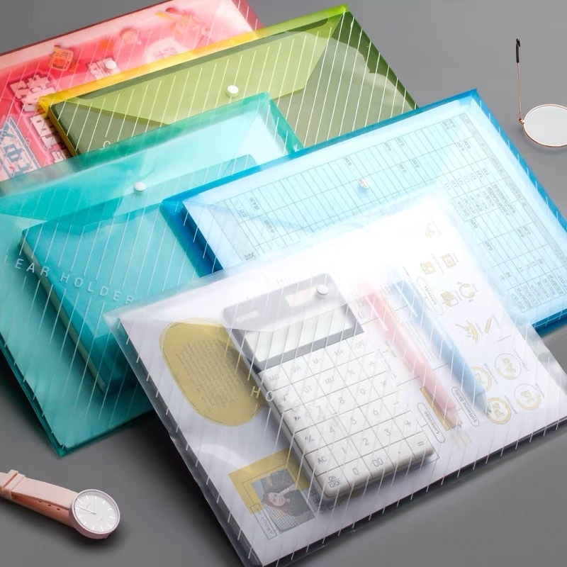 PP failu soma ar snap aizdari, caurspīdīga un ūdensizturīga, slīpā dizains, liela ietilpība dokumentiem