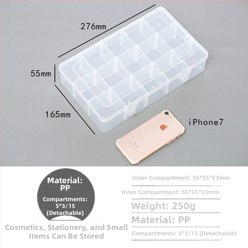 Кутия за съхранение на лепящи ленти, 15 отделения, полипропилен (BOPP), прозрачна