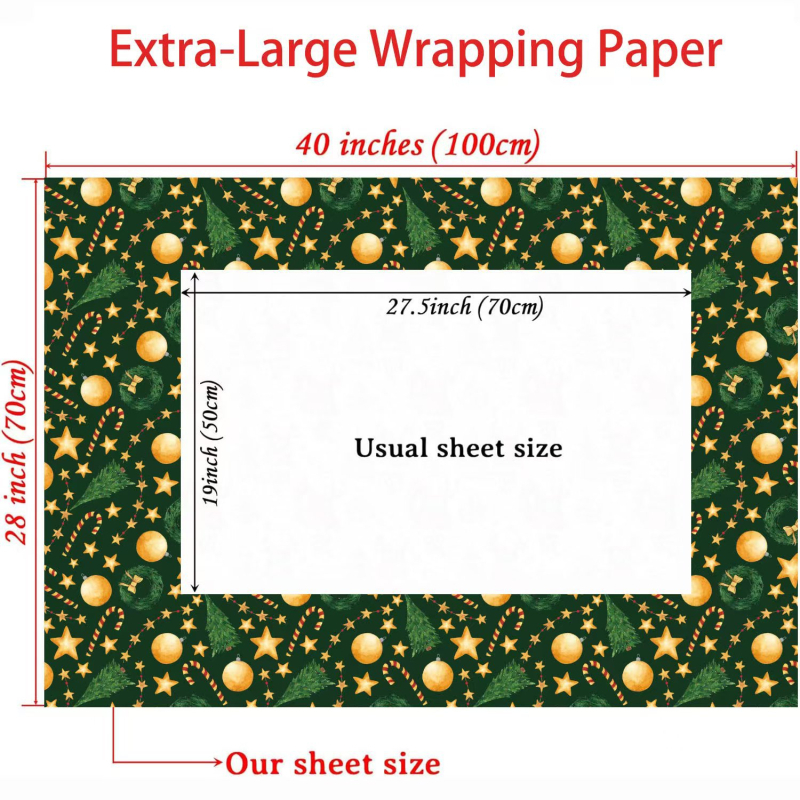 Papir za omatanje darova – Copper Plate Paper, Božićni stil, Model xh-16, Otisak, Tolerancija ±1 cm