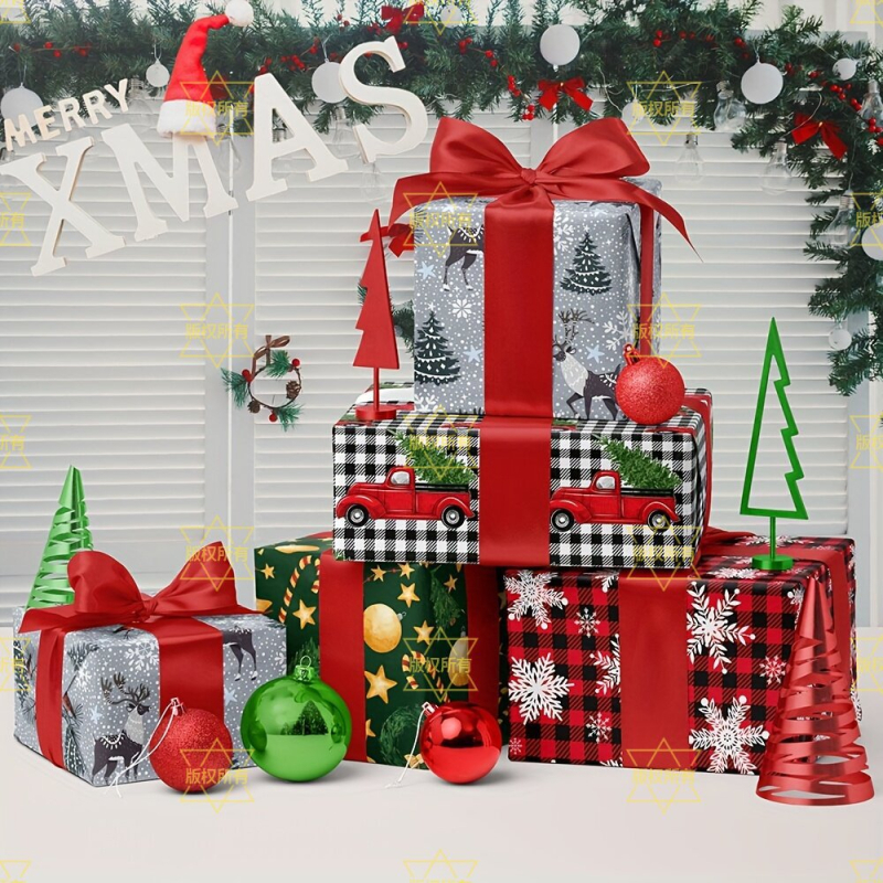 Papir za omatanje darova – Copper Plate Paper, Božićni stil, Model xh-16, Otisak, Tolerancija ±1 cm