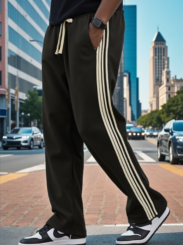 Vyriskos dryžuotos sportinės kelnes, iš medvilnės mišinio audinio, ilgos, vidutinio juosmens, mikroelastinės