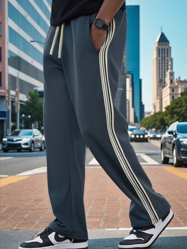 Vyriskos dryžuotos sportinės kelnes, iš medvilnės mišinio audinio, ilgos, vidutinio juosmens, mikroelastinės