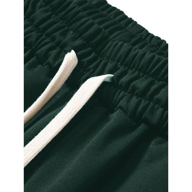 Pantaloni sport casual cu buzunare, croială lejeră, lungime de nouă zecimi, bumbac de culoare naturală, țesătură CVC