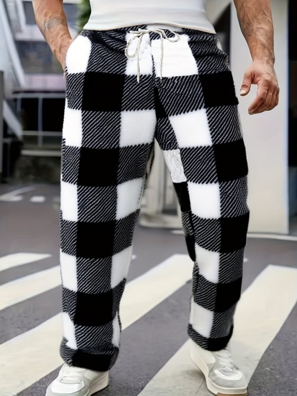 Vyriski sportiniai kelniai su languotu raštu, tiesus siluetas, laisvas kirpimas, elastinė juosta su raišteliu, poliesteris