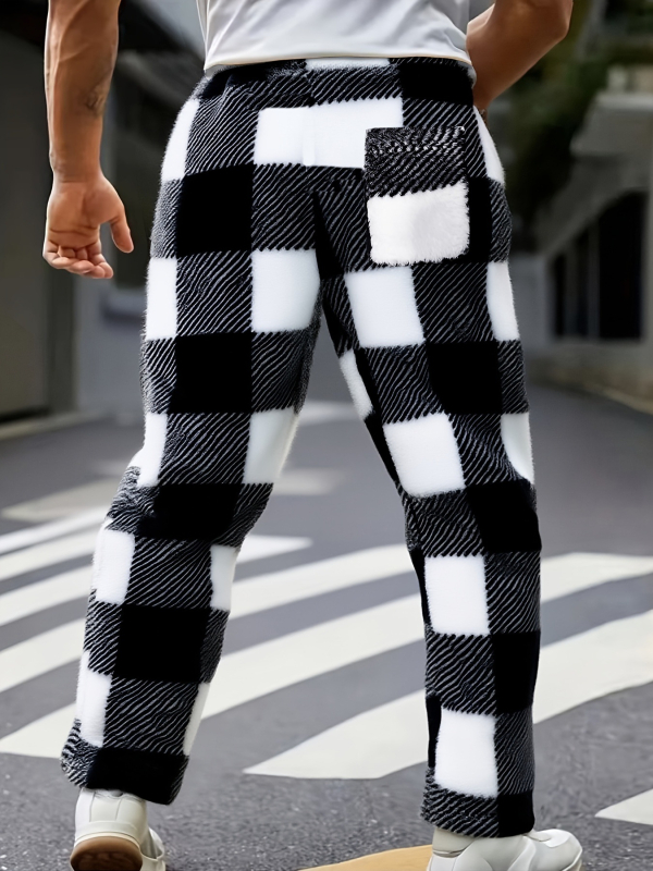 Vyriski sportiniai kelniai su languotu raštu, tiesus siluetas, laisvas kirpimas, elastinė juosta su raišteliu, poliesteris