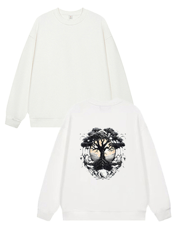 Pulover cu imprimeu, 300 g, guler rotund, mâneci lungi, croială lejeră