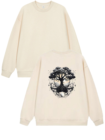 Pulover cu imprimeu, 300 g, guler rotund, mâneci lungi, croială lejeră