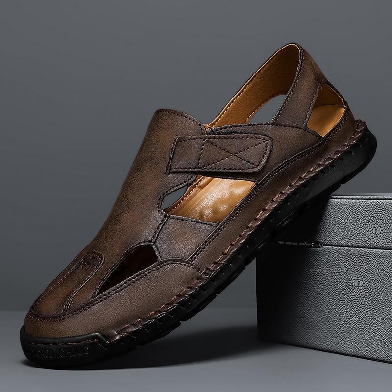 Muške ljetne kožne sandale, gornji dio od teleće kože, gumena potplat, casual stil, protuklizna podloga