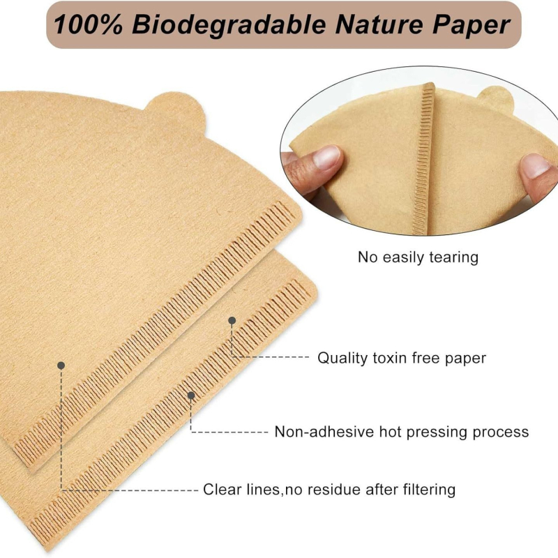 200 buc filtre de cafea din pulpă de lemn, filtre conice în formă de V, cu urechi de agățare