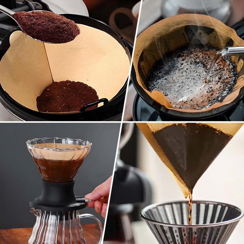 200 buc filtre de cafea din pulpă de lemn, filtre conice în formă de V, cu urechi de agățare