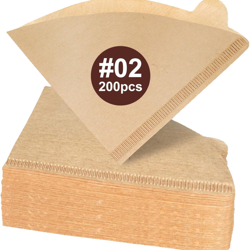 200 buc filtre de cafea din pulpă de lemn, filtre conice în formă de V, cu urechi de agățare