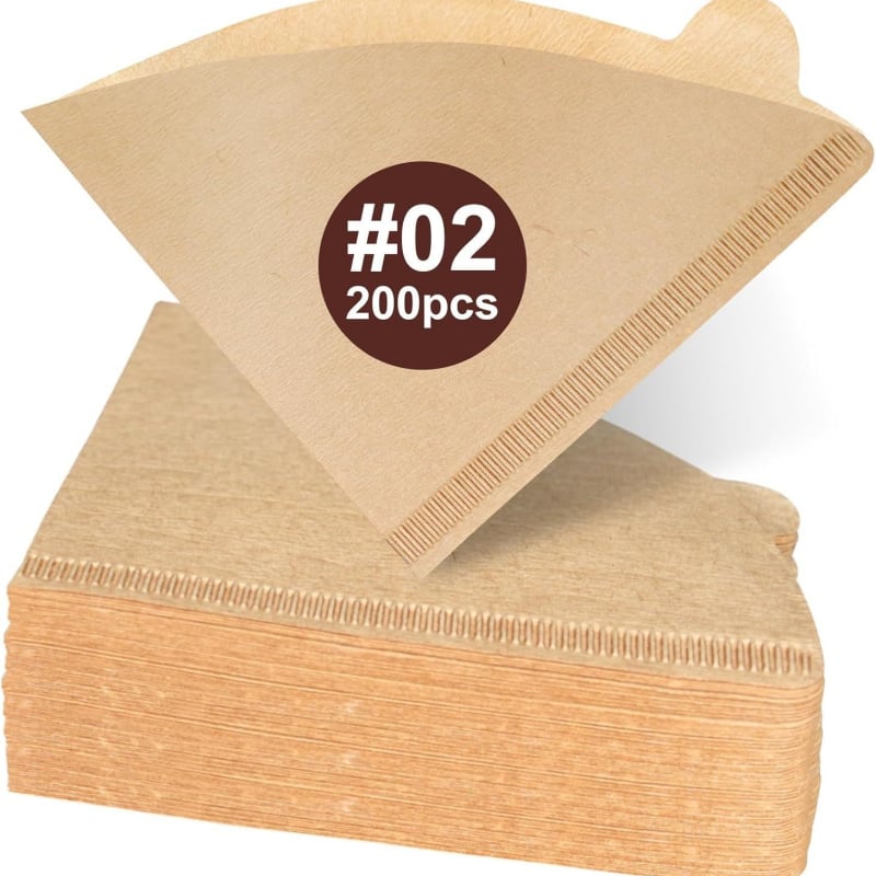 200 buc filtre de cafea din pulpă de lemn, filtre conice în formă de V, cu urechi de agățare